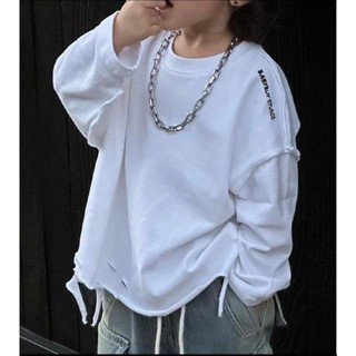 BABYBUYvip -  ATR01 - Áo phông trắng rách dài tay may kiểu trái vải ra ngoài size 100-160. Cotton