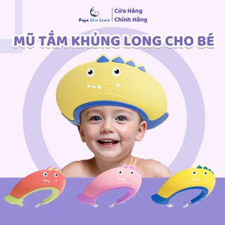 Mũ Gội Đầu Chắn Nước Khủng Long Đáng Yêu Cho Bé, Nón Tắm Chống Thấm Nước An Toàn Cho Bé - Papashin