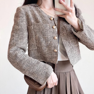 Áo khoác dạ kẻ tweed dáng croptop Forgirl áo khoác form tiểu thư dáng ngắn T039