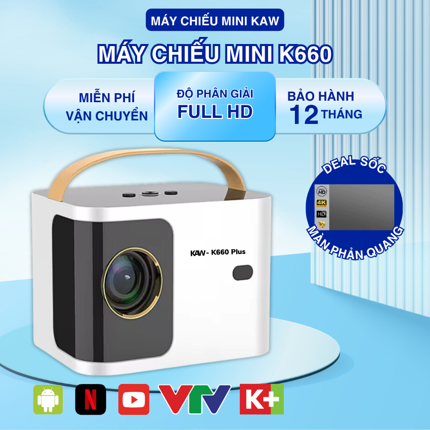 Máy chiếu mini K660 Chất lượng Siêu Nét 4k, Tinh Tế, Kết nối wifi, bluetooth, điện thoại, máy tính.