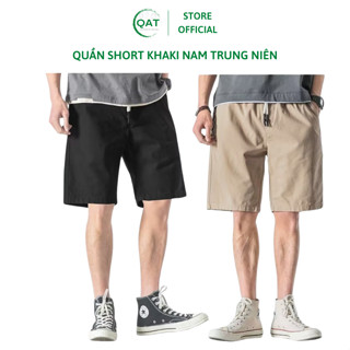 Quần short khaki nam trung niên Visco dáng rộng, quần lửng vải co giãn, lưng thun, dây rút, quanaoquangthanh