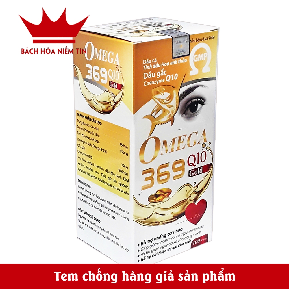 Viên dầu cá Omega 369 dầu gấc đỏ - hộp 100 viên - giúp bổ não, giảm khô mắt, mỏi mắt, tăng cường thị lực hiệu quả