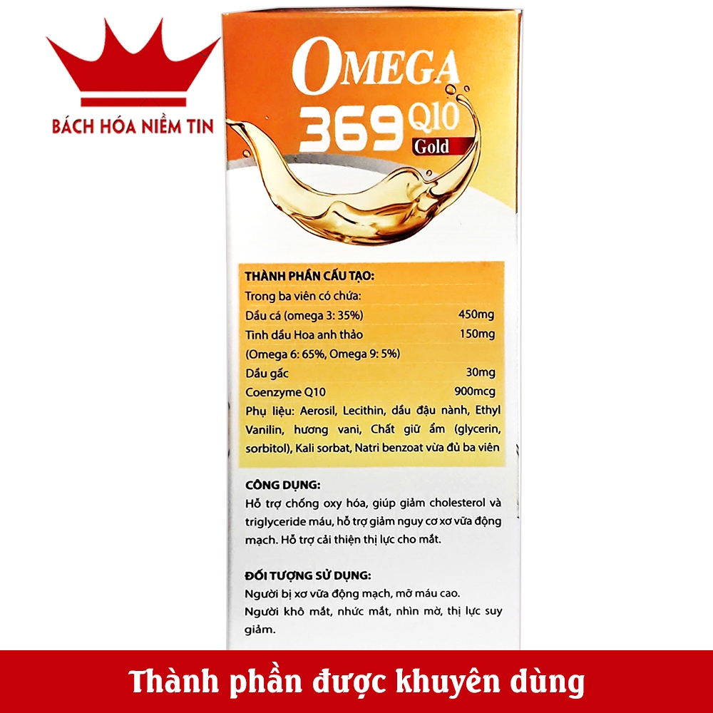 Viên dầu gấc đỏ Omega 369  dầu cá tự nhiên giúp bổ não, giảm khô mắt, mỏi mắt, tăng cường thị lực hộp 100 viên