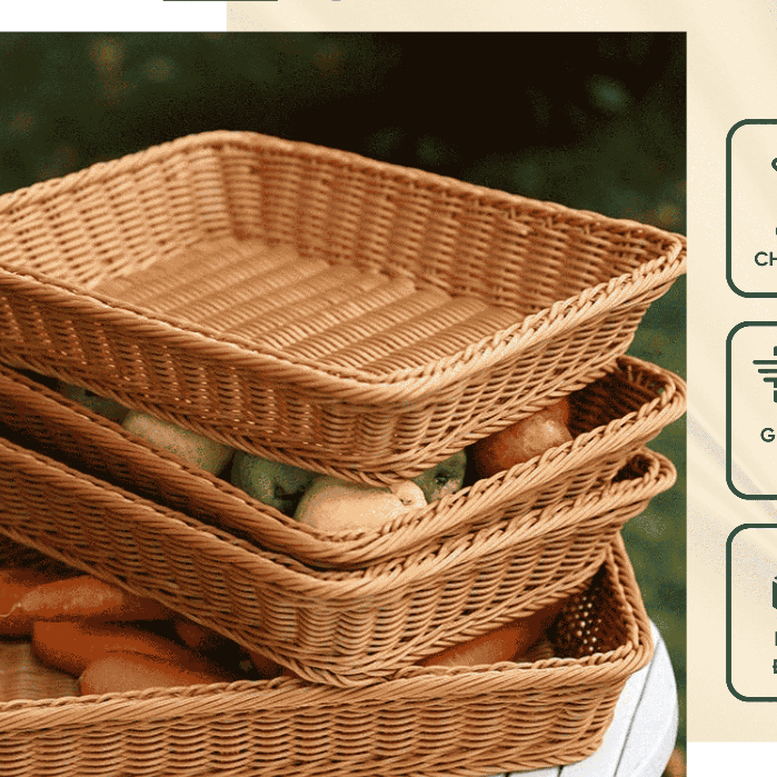  Rổ Mây Giỏ Nhựa Kiểu Mây Tre Đan Vintage Khay Đựng Hoa Quả Dã Ngoại Dòng Decor 