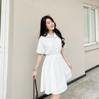 Đầm váy sơ mi thun eo 2 màu (kèm hình thật)