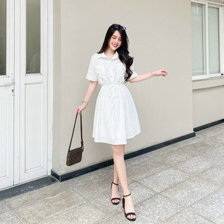Đầm váy sơ mi thun eo 2 màu (kèm hình thật)
