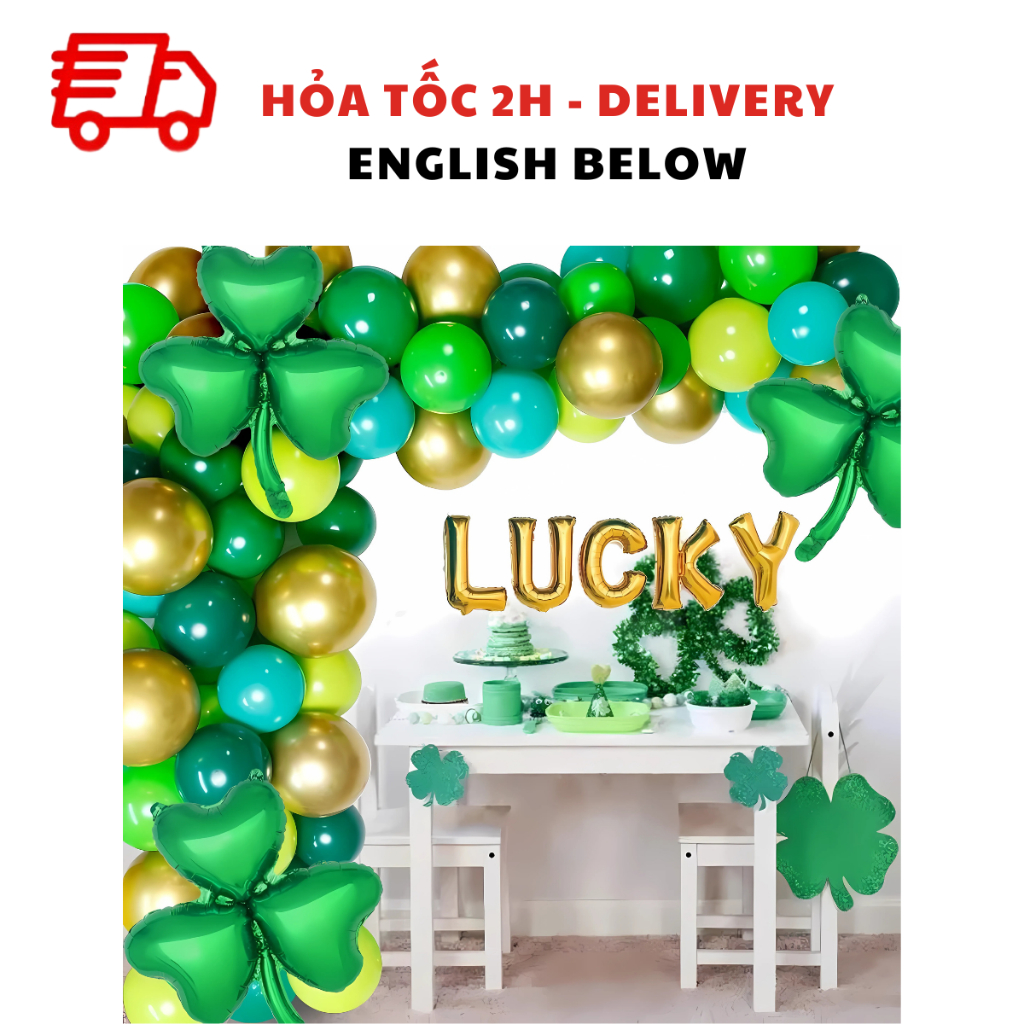 Bộ Bóng Chữ LUCKY, Bóng Cao Su Trang Trí Patrick's Day - LUCKY Letter Balloons, Green Balloons For P
