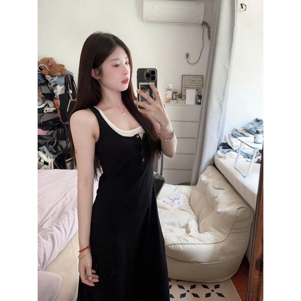 Váy đầm nữ maxi dáng dài chất liệu co giãn phối cổ trắng phong cách tiểu thư sang chảnh GOLALA SP286 | BigBuy360 - bigbuy360.vn