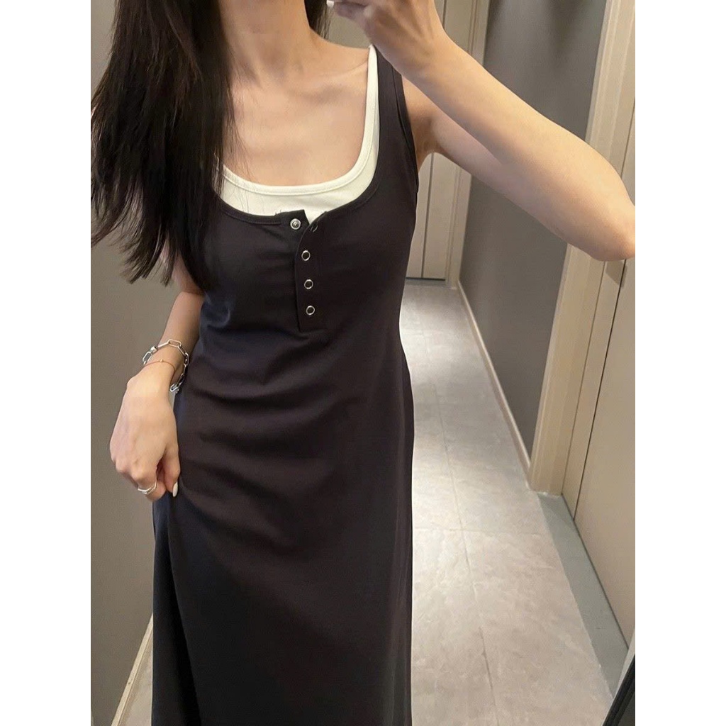 Váy đầm nữ maxi dáng dài chất liệu co giãn phối cổ trắng phong cách tiểu thư sang chảnh GOLALA SP286 | BigBuy360 - bigbuy360.vn