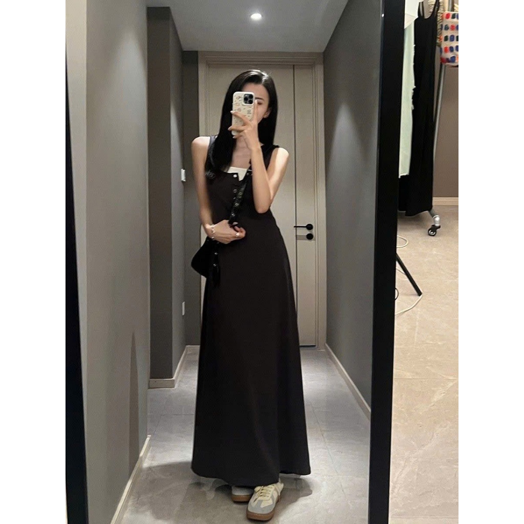 Váy đầm nữ maxi dáng dài chất liệu co giãn phối cổ trắng phong cách tiểu thư sang chảnh GOLALA SP286 | BigBuy360 - bigbuy360.vn