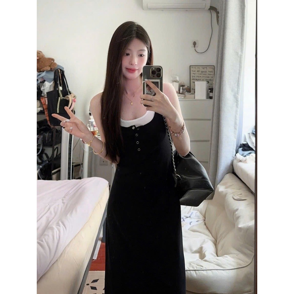 Váy đầm nữ maxi dáng dài chất liệu co giãn phối cổ trắng phong cách tiểu thư sang chảnh GOLALA SP286 | BigBuy360 - bigbuy360.vn