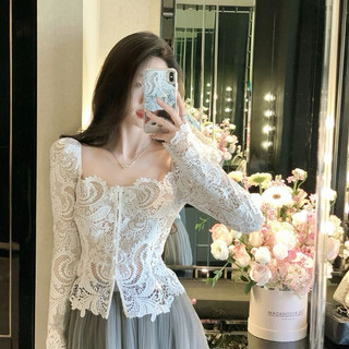  Xuanvuorder Áo Ren Dài Tay Cổ Vuông Tiểu Thư Thời Trang Nữ 