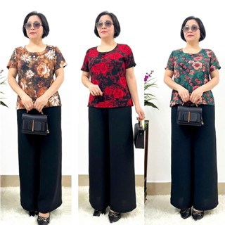 Bộ đồ Trung niên cho Bà cho Mẹ Tay cộc quần dài - Áo lụa hàn châu Quần Đũi