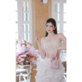 [MMUSE STORE] VIDEO - Set áo cúp ngực ren chân váy gợn sóng bồng bềnh dài đi biển siêu đẹp - ảnh khách mặc phía sau