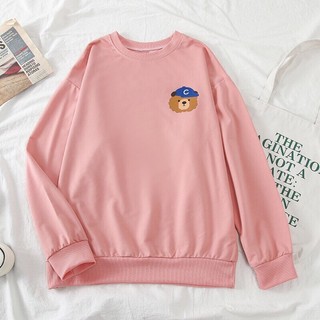 [HCM] (40-70kg) Áo sweater unisex chất nỉ bông mỏng, in nhiệt. S35-logo gấu nón xanh.