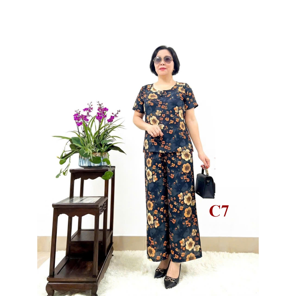 Bộ Đồ Tay cộc quần dài vải cát Lụa hàn châu