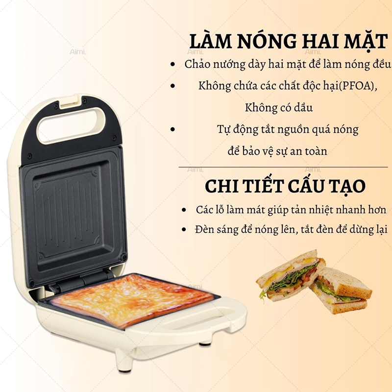 [BH 5 năm] Aimi Máy Nướng Bánh Mì, Máy Nướng Bánh đa Năng Làm đồ ăn Sáng Tiện Lợi 520W