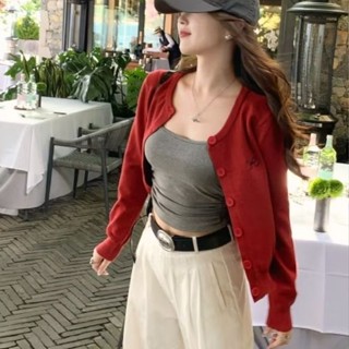 [ẢNH THẬT] SẴN Áo cardigan len dệt kim cổ tròn dài tay dáng ngắn croptop có khuy màu trơn thêu nơ xinh ulzzang thu đông