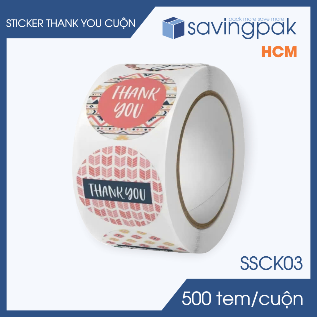 SSCK03 - D2.5 cm - 1 Cuộn 500 sticker thank you tròn, nhãn dán thank you, tem dán cảm ơn