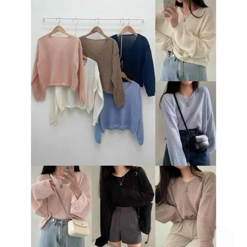 [Sẵn + Hoả tốc] 𝐗𝐢𝐚𝐨𝐥𝐮𝐮 | Áo len mỏng dáng ngắn croptop trơn, áo len cổ tim nhiều màu X03