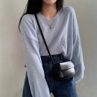 [Sẵn + Hoả tốc] 𝐗𝐢𝐚𝐨𝐥𝐮𝐮 | Áo len mỏng dáng ngắn croptop trơn, áo len cổ tim nhiều màu X03