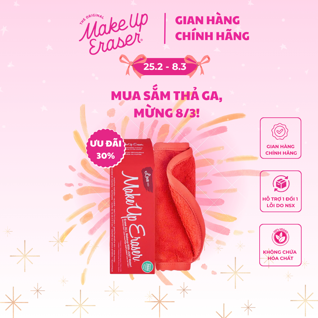 Khăn tẩy trang thông minh chỉ với nước siêu mềm mịn MakeUp Eraser bản Đỏ Quyến Rũ Love Red
