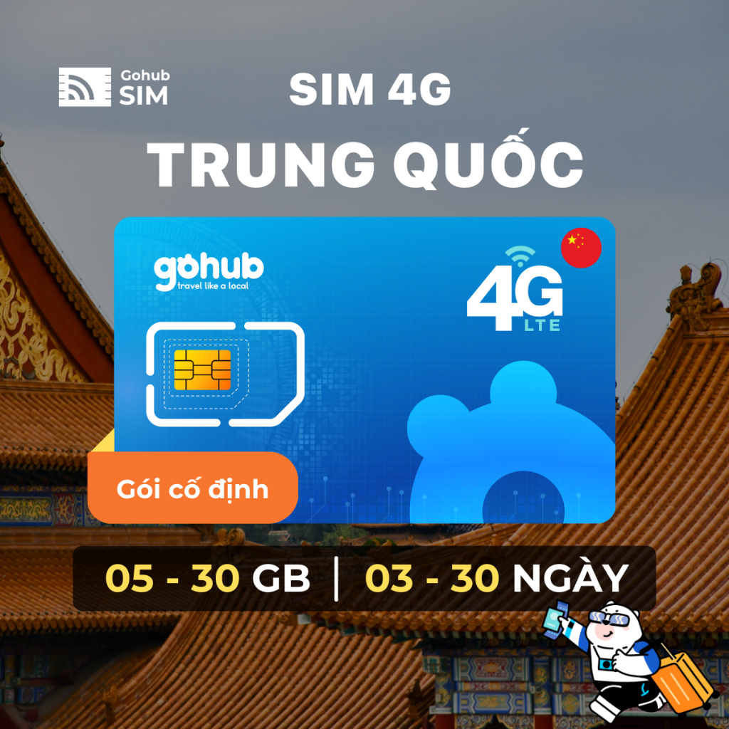 SIM Trung Quốc 4G - Gói cố định (03-30 ngày) - Gohub tặng kèm que chọc SIM