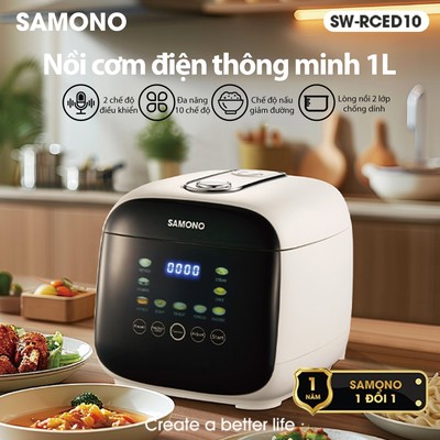 Nồi Cơm Điện Tử Samono 1Lít SW-RCED10, Nấu Cơm Tách Đường, 10 chế độ, hẹn giờ 24H, điều khiển giọng nói - BH 1 năm
