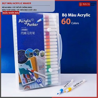 Hộp 60 Màu Acrylic  Marker, Màu Vẽ Sơn Chống Nước, Cọ Vẽ Trên Mọi Chất Liệu Bề Mặt