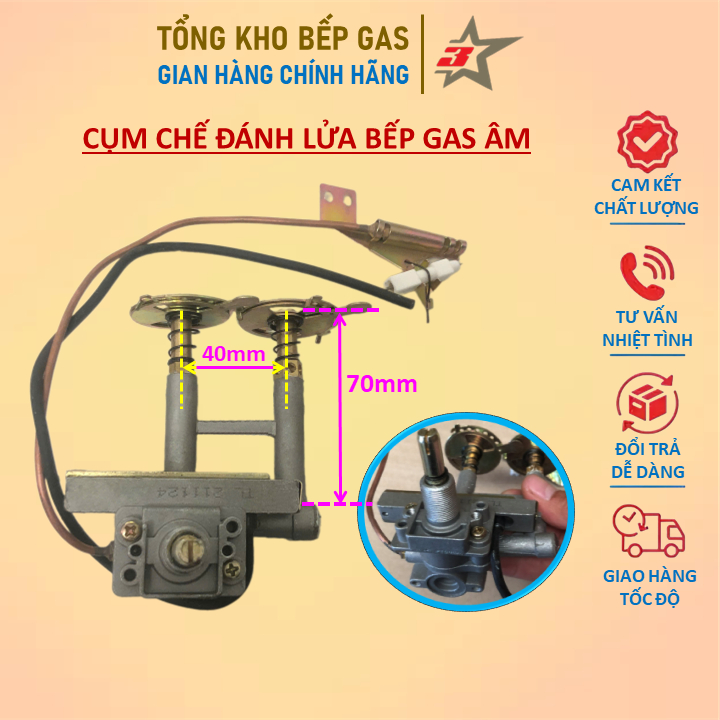 Cụm Đánh Lửa Bếp Gas Âm Họng Đôi, Đánh Lửa Magneto (Không Dùng IC)