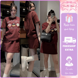 Set đồ nữ tiểu thư,đồ bộ nữ áo phông cổ tròn cộc tay 2 lớp họa tiết hình bánh donut mix chân váy ngắn cá tính HCOM25332