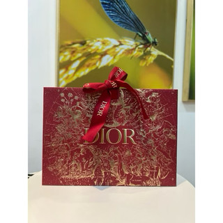 (Auth)- Túi giấy Diior đỏ tết 19*13*7cm
