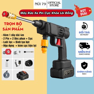 Máy rửa xe CẦM TAY pin cực khỏe. máy tưới cây, hút nước 2 pin cao cấp - Hàng lõi đồng chuẩn 2025