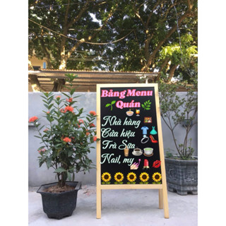 Bảng menu đen decor chân chữ A .(tặng kèm phấn màu)