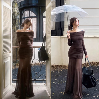 VÁY BODY TRỄ VAI NHÚN SƯỜN LƯỚI / Đầm body lưới trễ vai ulzzang hot 2025