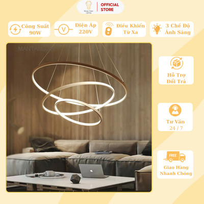 Đèn Thả Trần Energy Green Lighting Hiện Đại TBD898 - 3 Vòng Viền Vàng ,Trắng - Trang Trí Phòng Khách/ Phòng Ngủ