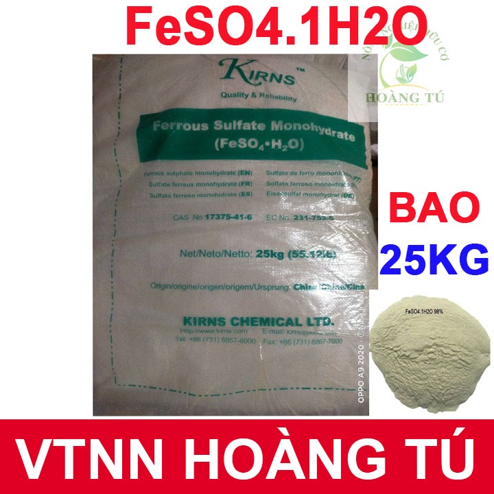 Phân bón Feso4 .1H20 Sắt sunphat TINH KHIẾT - BAO 25 KG