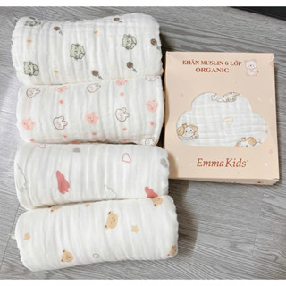  Khăn tắm cho bé vải xô muslin 6 lớp Organic EMMAKIDS siêu mềm thấm hút tốt  Tặng khăn sữa   