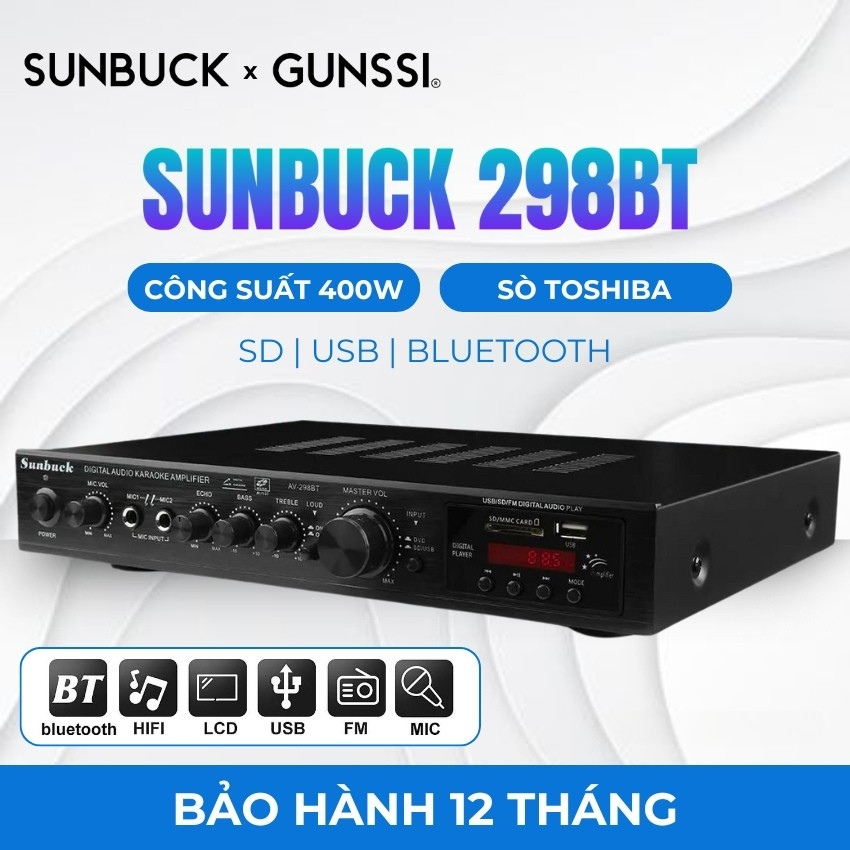 Âm ly hát karaoke bluetooth Gunssi Sunbuck 298BT, amply 5.1, amply mini gia đình công suất lớn 400W