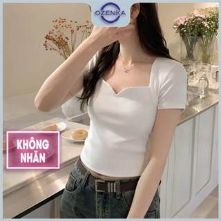  Áo baby tee croptop nữ cổ vuông tay ngắn hè trắng đen ozenka  áo thun nữ cộc cổ v basic sang chảnh dễ mặc 