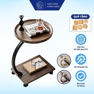  Bàn trà sofa tròn 2 tầng bàn cafe decor đế có bánh xe kệ đầu giường mặt gỗ MDF khung sắt tĩnh điện 