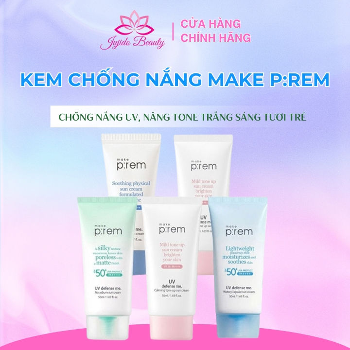 Kem chống nắng Make P:rem 50ml Hàn Quốc Make Prem SPF 50+ PA++++ kiềm dầu vật lí nâng tone cho da trắng mịn
