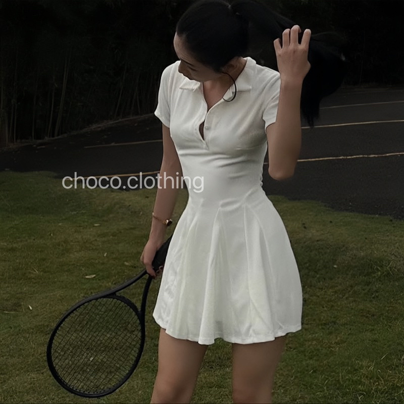 Đầm polo dáng bồng xoè tay ngắn 2 lớp dày dặn, hack dáng trẻ trung năng động. | BigBuy360 - bigbuy360.vn
