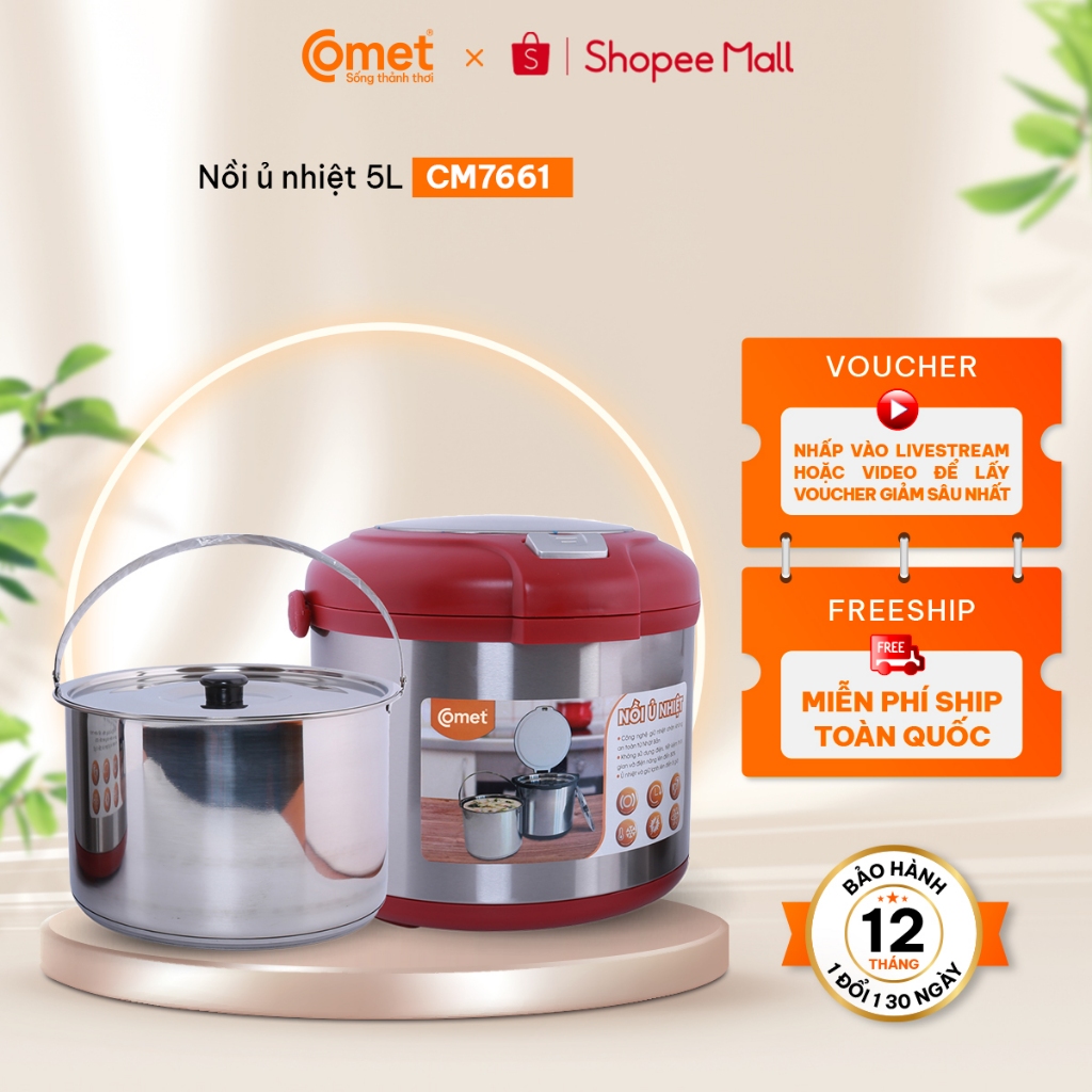 [Có hỏa tốc TPHCM ] Nồi ủ nhiệt 5.0L COMET - CM7661