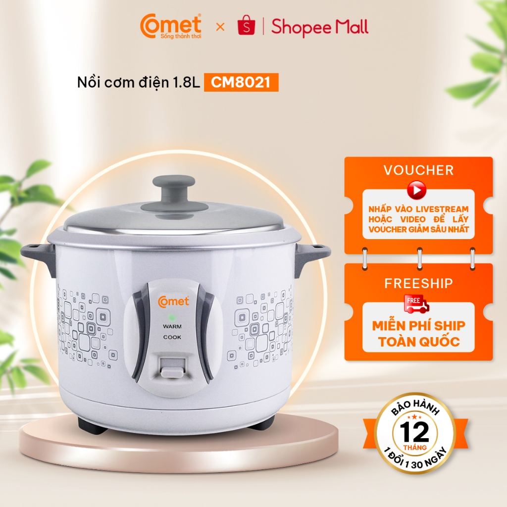 [Có hỏa tốc TPHCM ] Nồi cơm điện nắp rời 1,8L COMET - CM8021
