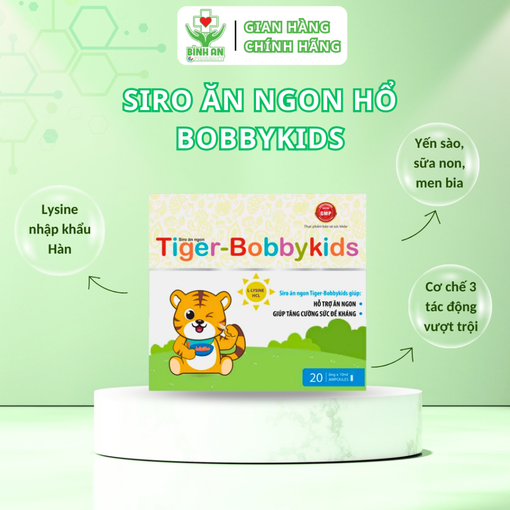 Siro ăn ngon Hổ Tiger-BobbyKid với Yến sào, sữa non, men bia và 3 tác động - Hộp 20 ống - NT Bình An