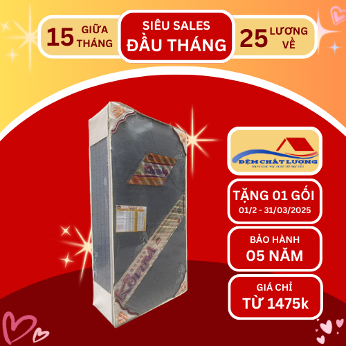 Đệm bông ép Tuấn Anh Korea vỏ gấm xốp 3 mảnh, bông xanh kháng khuẩn nâng đỡ tối ưu