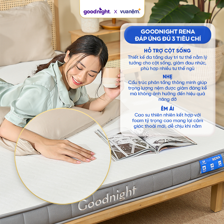 [TẶNG SET GA 3 MÓN] Nệm Cao Su Foam Vua Nệm Goodnight Latex Hybrid 10cm, Đệm Cao Su Thiên Nhiên, Nệm Gia Đình | BigBuy360 - bigbuy360.vn