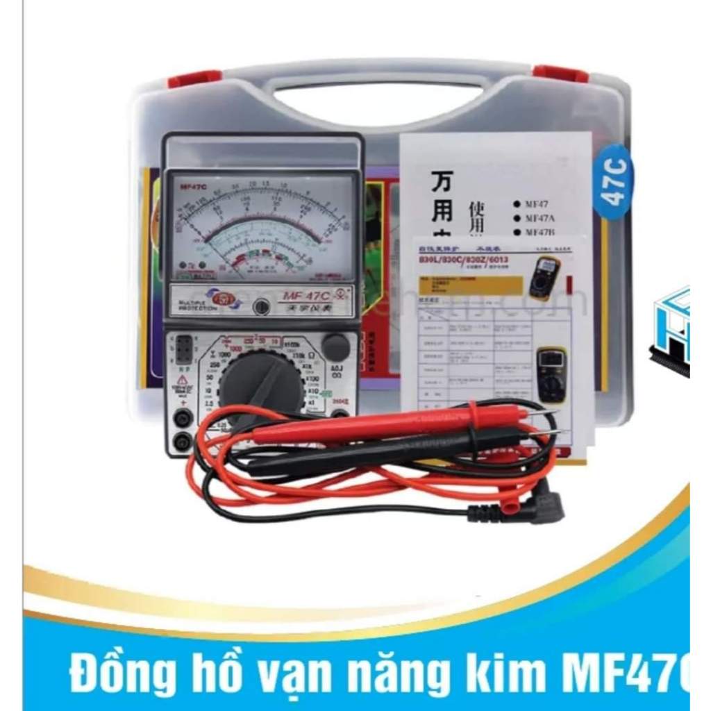Đồng hồ cơ vạn năng kim MF47C (tặng kèm 1 đôi pin 1.5v và 9v+que đo)