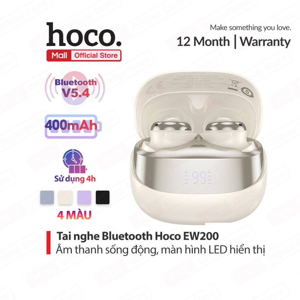Tai nghe Bluetooth V5.4 Hoco EW200 pin 400mAh,màn hình LED hiển thị, , Âm thanh sống động, tương thí